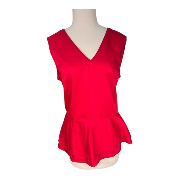Brooks Brothers Women's Sleeveless V-Neck Side Zip Cotton Peplum Blouse Size 16 - Picture 1 of 10